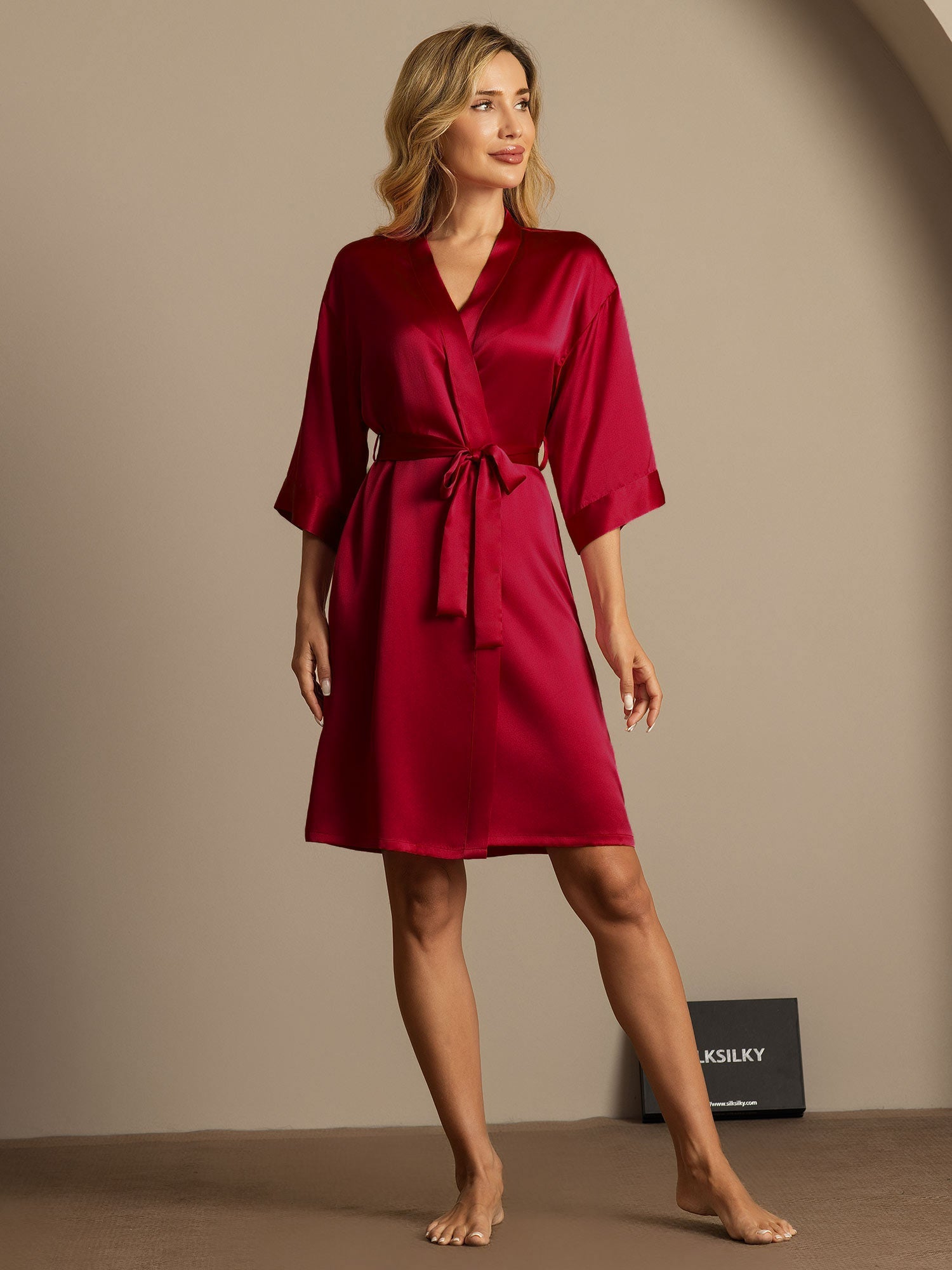 [Wine] SilkSilky-UK Pure Silk Womens Robe 006,