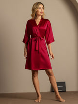 [Wine] SilkSilky-UK 3/4 Sleeve Women's Dressing Gown 006