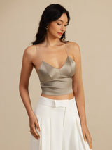 [Khaki] SilkSilky-UK Spaghetti Strap V Neck Camisole 007