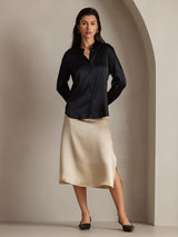 [Black] SilkSilky-UK Long Sleeve Lapel Collar Women's Shirt 006
