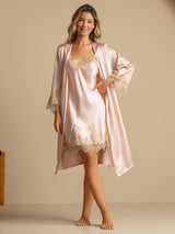 [Pink] SilkSilky-UK 3/4 Sleeve V Neck Nightdress&Dressing gowns 003