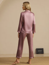 [Pale Mauve] SilkSilky-UK Long Sleeve Lapel Collar Women's Pyjamas 002