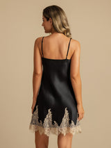 [Black+Beige] SilkSilky-UK Spaghetti Strap V Neck Nightdress 002