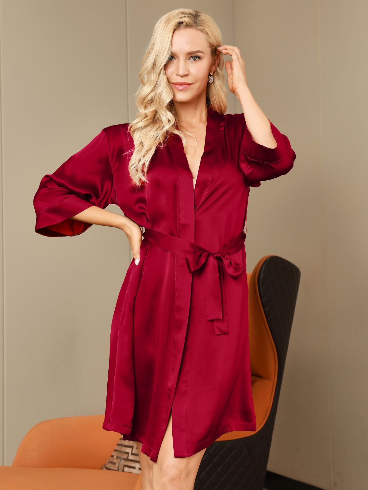 [Wine] SilkSilky-UK Pure Silk Womens Robe 005