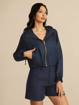 [DarkBlue] SilkSilky-UK 18Momme Silk Satin Surah Long Sleeve High Neck Women's Outerwear 003