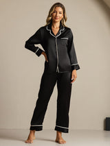 [Black] SilkSilky-UK Long Sleeve Notch Collar Women's Pyjamas 001