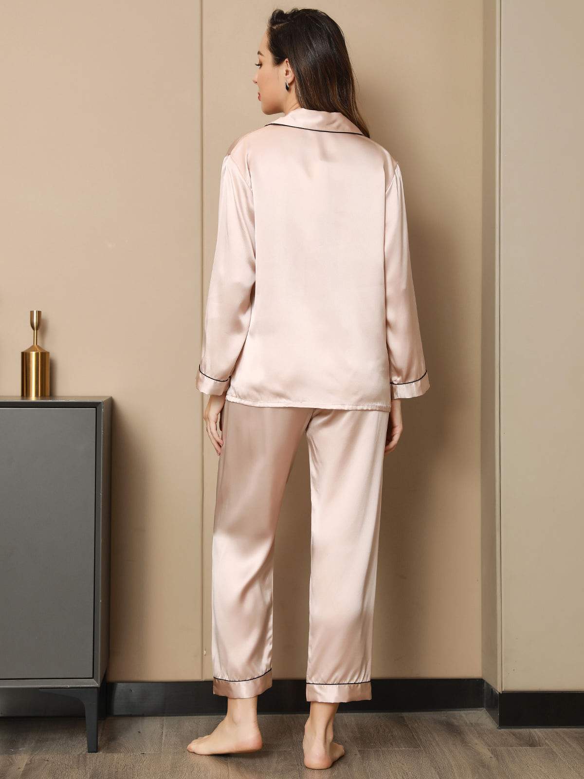 SilkSilky UK Pure Silk Long Sleeve Lapel Women's Pyjamas Pink 009