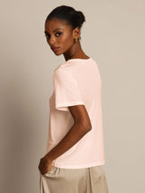 [Light Pink] SilkSilky-UK 100% Silk Jersey Short Sleeve Round Neck Women's T-Shirt 002