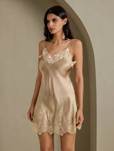 [Champagne] SilkSilky-UK Spaghetti Strap V Neck Nightdress 008