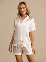 [White] SilkSilky-UK Short Sleeve Lapel Collar Women's Pyjamas 004