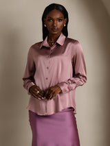 [Pale Mauve] SilkSilky-UK Long Sleeve Lapel Collar Women's Shirt 005