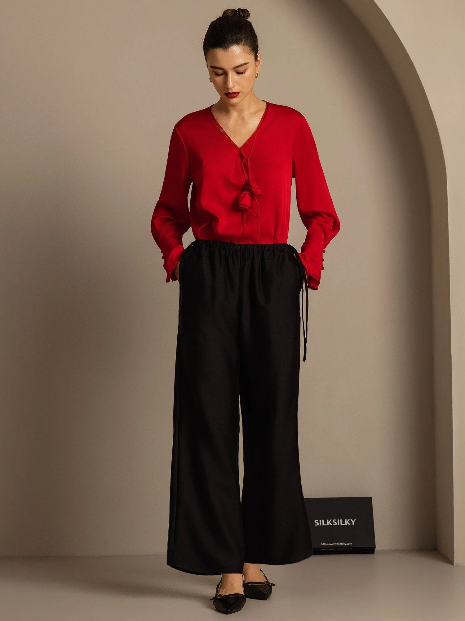 [Black] SilkSilky-UK 32Momme Silk-Wool Blend Womens Pants 005,