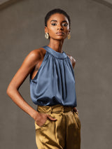 [Real Teal] SilkSilky-UK Sleeveless Halter Women's T-Shirt 004