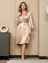 [Champagne] SilkSilky-UK 3/4 Sleeve V Neck Nightdress&Dressing gowns 008