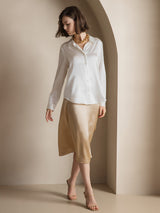 [White] SilkSilky-UK Long Sleeve Lapel Collar Women's Shirt 007