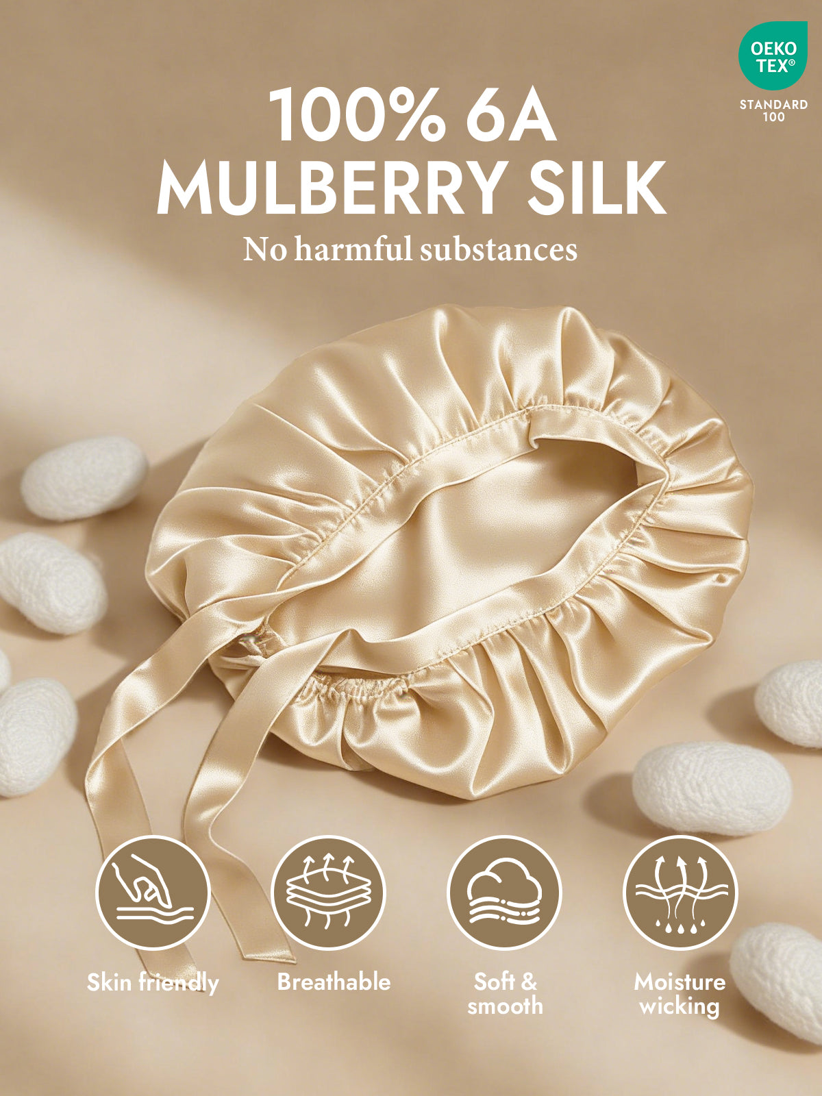 [Champagne] SilkSilky-UK Pure Silk Sleep Cap 002
