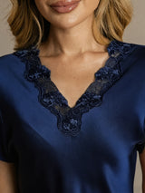 [Dark Blue] SilkSilky-UK Short Sleeve V Neck Nightdress 004