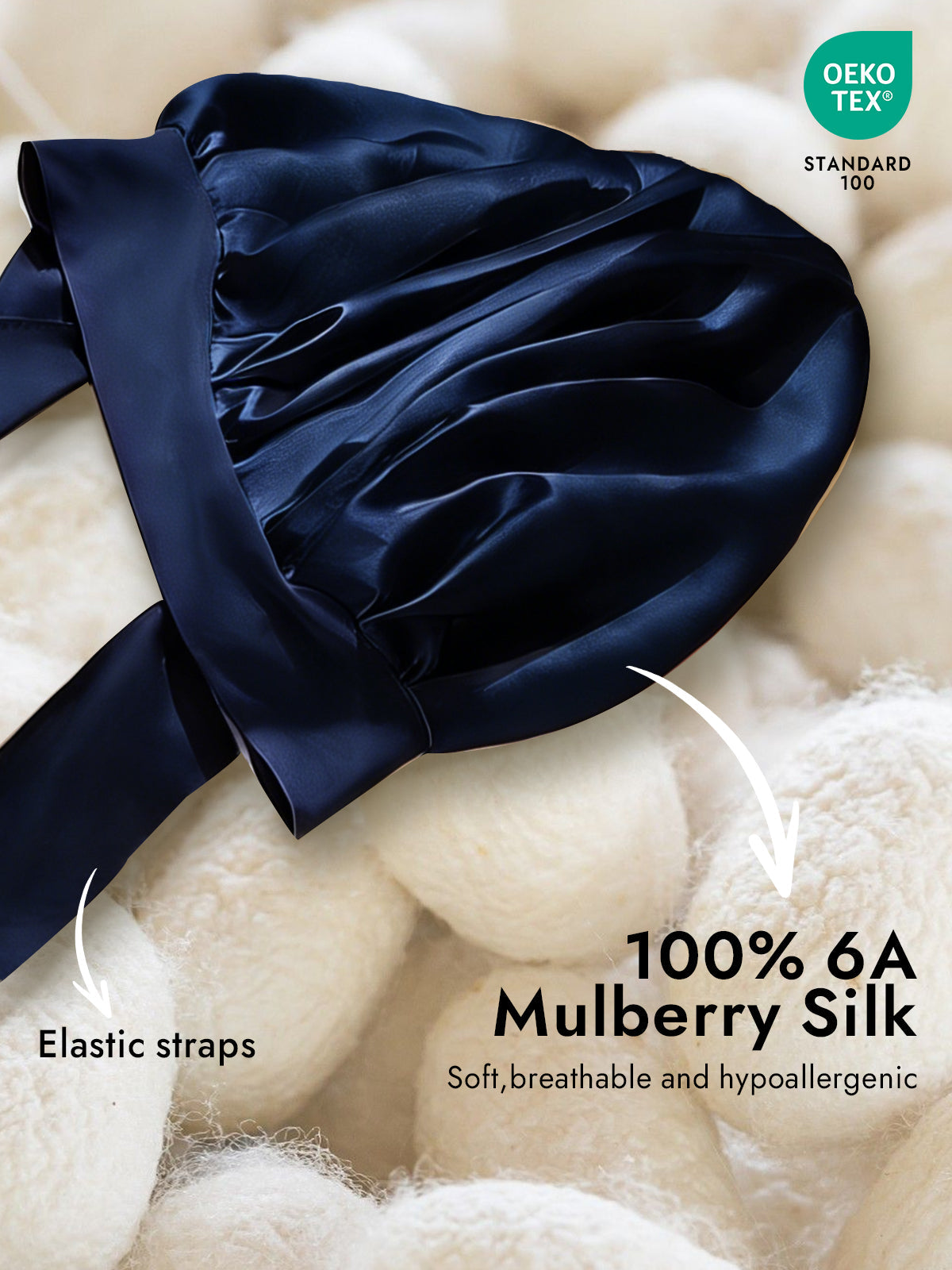 [Dark Blue] SilkSilky-UK Pure Silk Sleep Cap 002