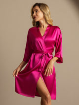 [Rose Red] SilkSilky-UK 3/4 Sleeve Women's Dressing Gown 001