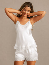[White] SilkSilky-UK Spaghetti Strap V Neck Camisole Set 006