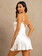 [White] SilkSilky-UK Spaghetti Strap V Neck Nightdress 002