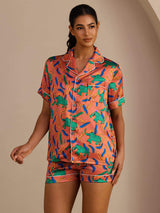 [Clay Elephant] SilkSilky-UK Short Sleeve Lapel Collar Women's Pyjamas 001