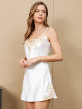 [White] SilkSilky-UK 3/4 Sleeve V Neck Nightdress&Dressing gowns 006