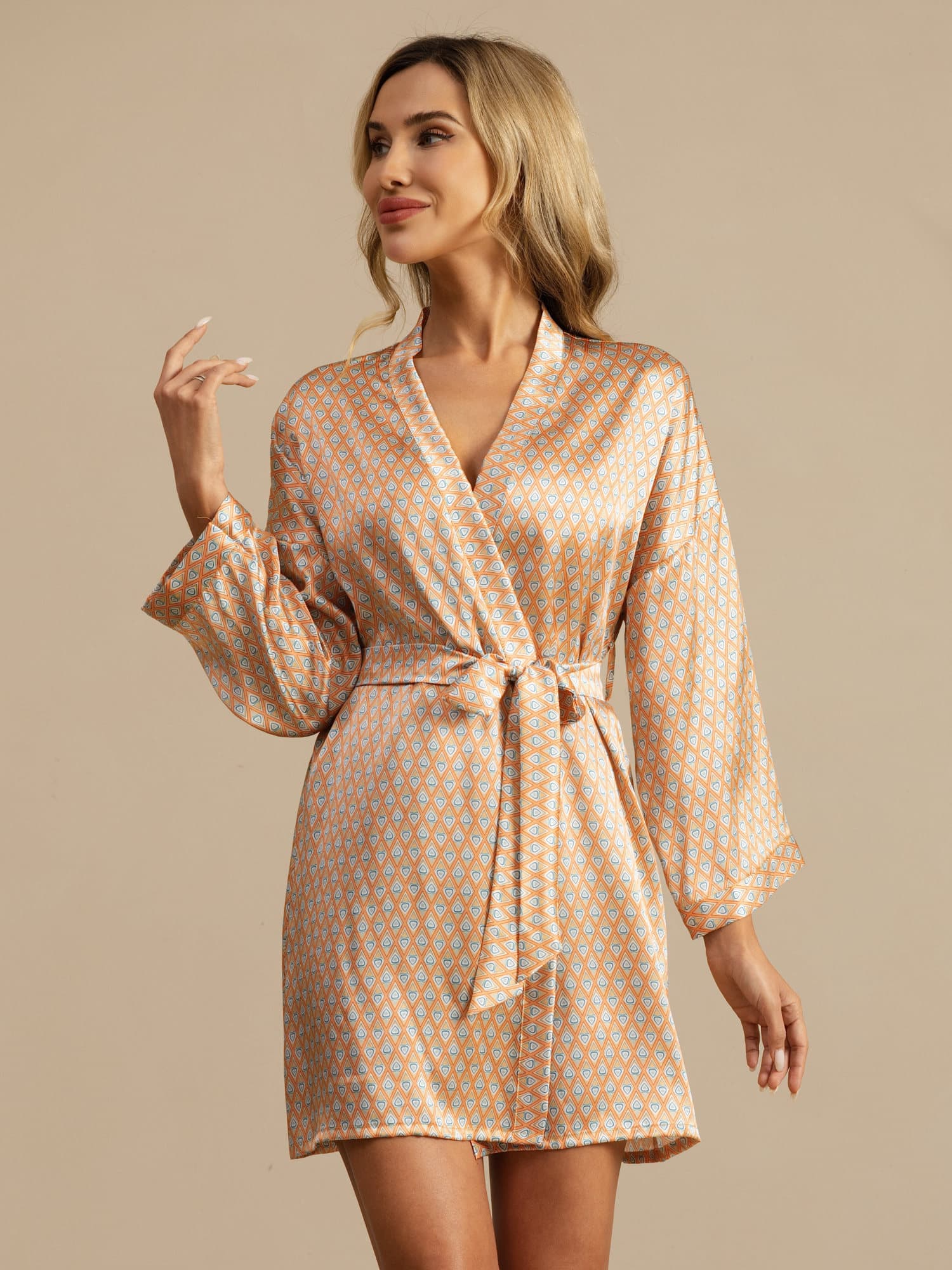 [Yellow Heart Geo] SilkSilky-UK Long Sleeve Women's Dressing Gown 007