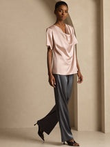 [Tuscany] SilkSilky-UK Short Sleeve Cowl Neck Women's Blouse 007