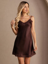 [Brown] SilkSilky-UK Spaghetti Strap V Neck Nightdress 006