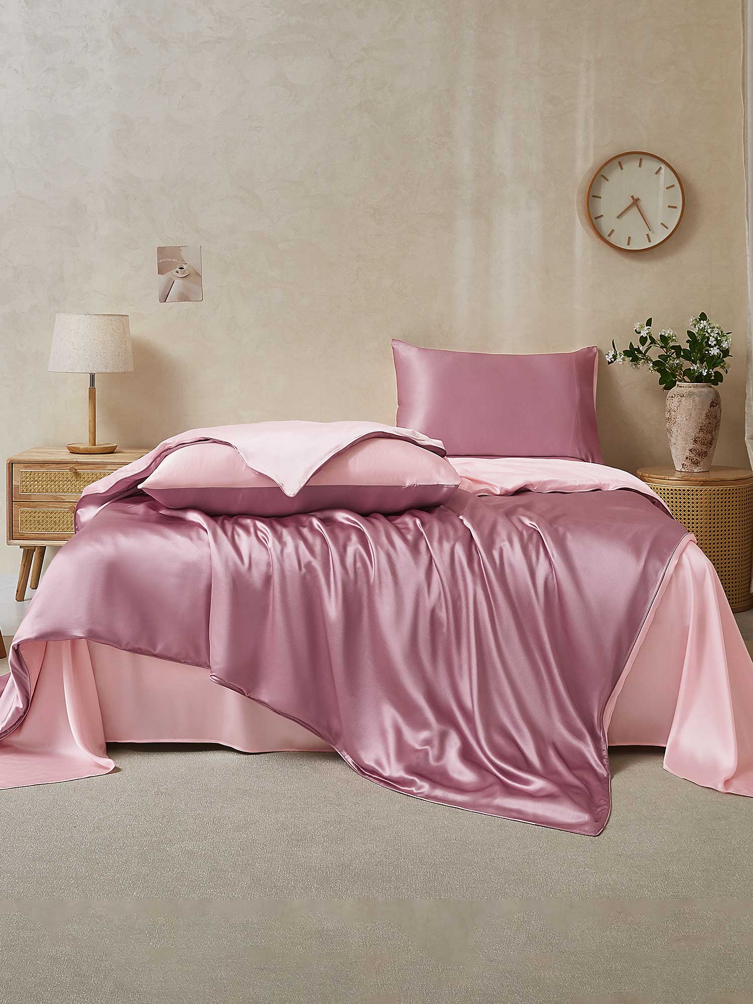 [PaleMauve+LightPink] SilkSilky-UK 22Momme Pure Silk Bedding Set 002,
