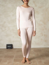 [Light Pink] SilkSilky-UK Long Sleeve Round Neck Women's Long Johns 001