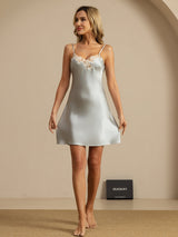 [Light Blue] SilkSilky-UK Spaghetti Strap V Neck Nightdress 006