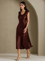 [Coffee] SilkSilky-UK Cap Sleeve Dress 007