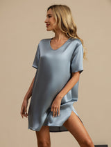 [Grayish Blue] SilkSilky-UK Half Sleeve V Neck Nightdress 005