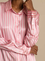 [Pink Stripe] SilkSilky-UK Long Sleeve Lapel Collar Women's Shirt 004