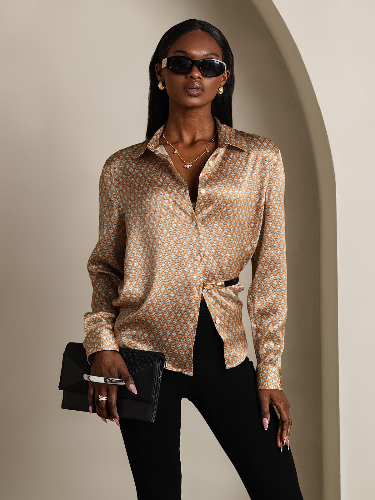 [Floral] SilkSilky-UK Long Sleeve Lapel Collar Women's Shirt 001