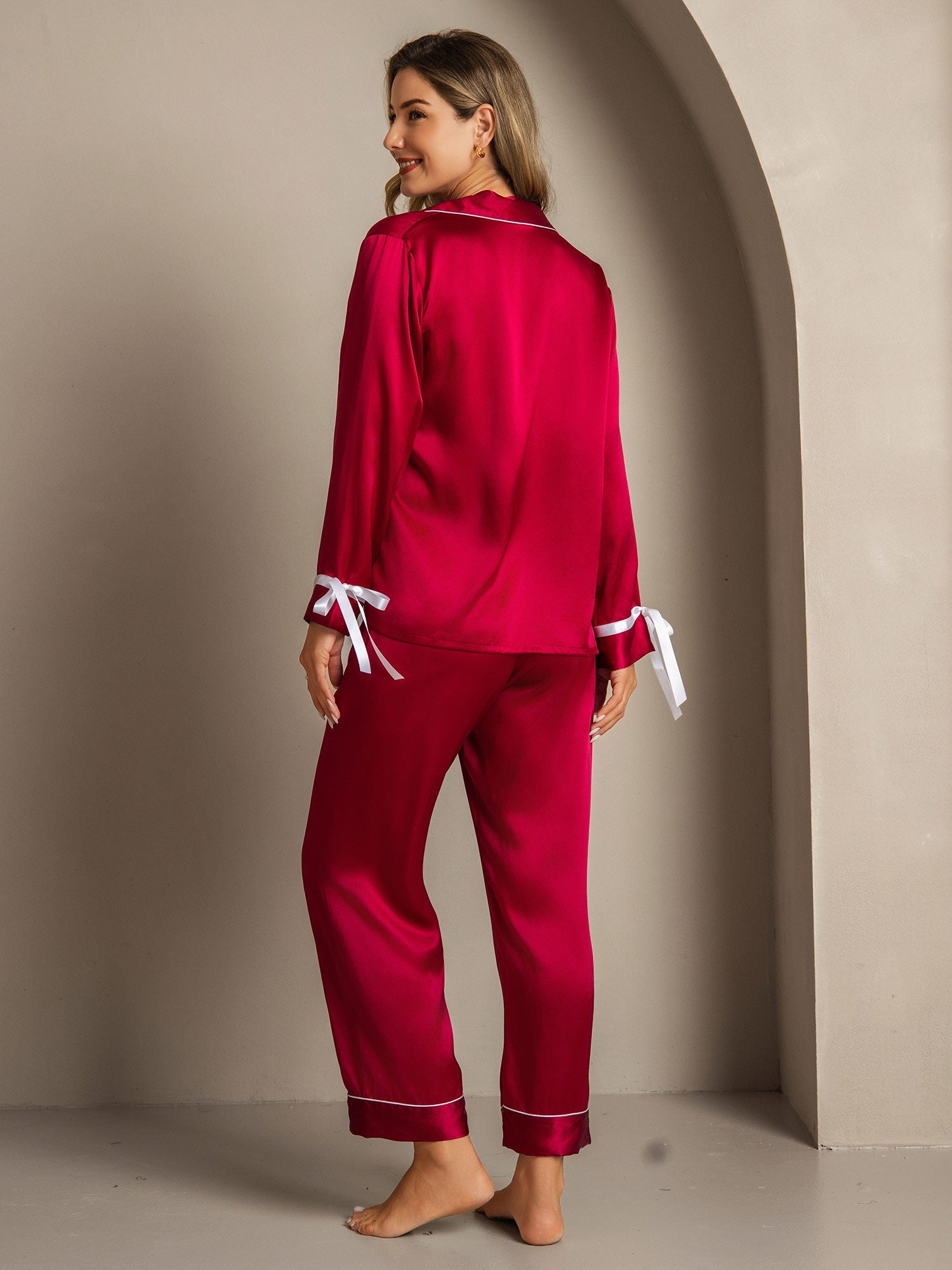 [Wine] SilkSilky-UK Pure Silk Womens Pajamas 002,