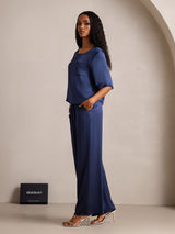 [Dark Blue] SilkSilky-UK Half Sleeve Round Neck Women's Pyjamas 004