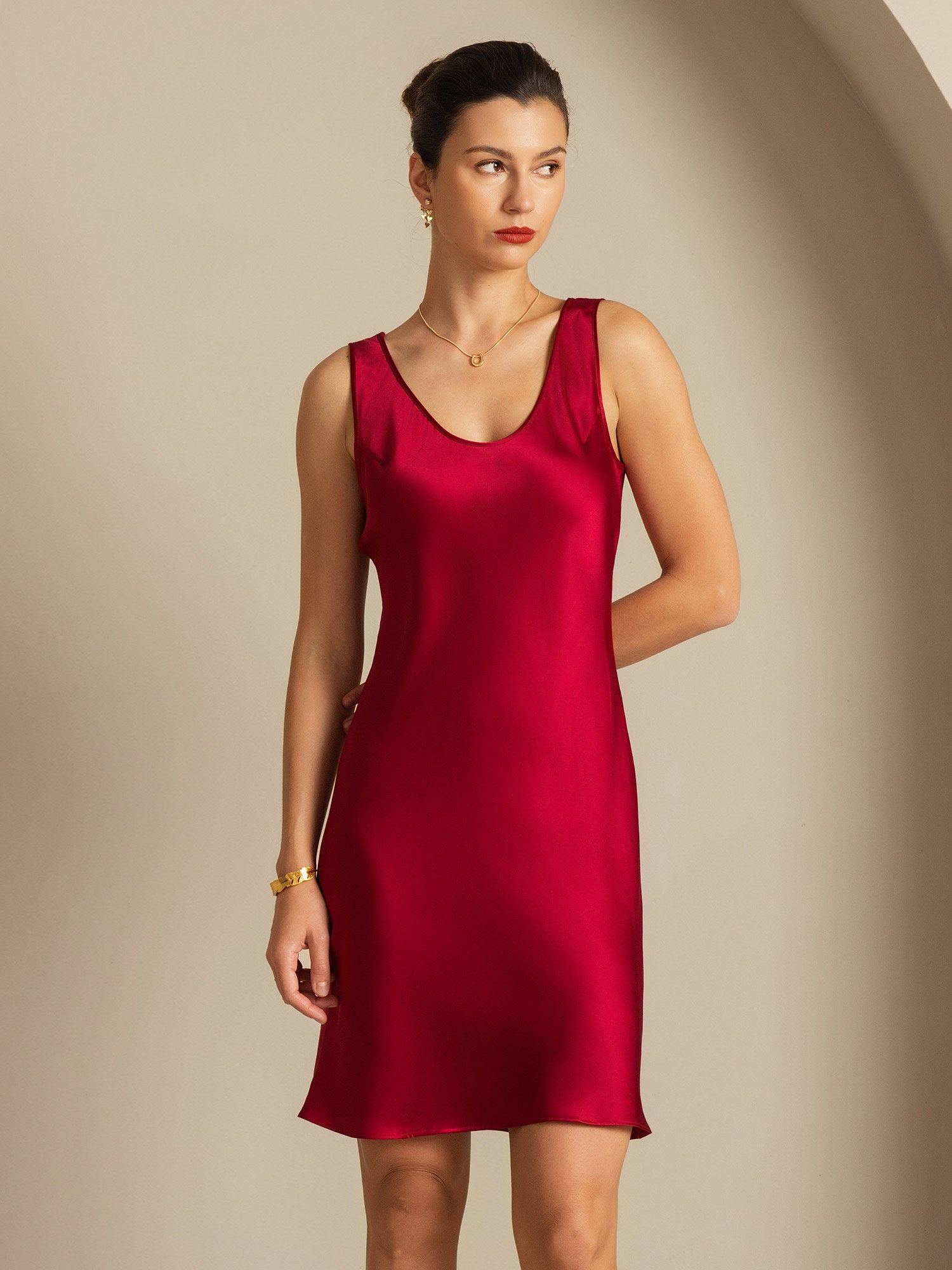 [Wine] SilkSilky-UK Sleeveless Scoop Neck Nightdress 007