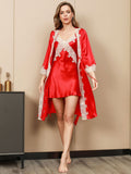 SilkSilky UK Pure Silk 3/4 Sleeve Nightgown&Robe Set Red 001