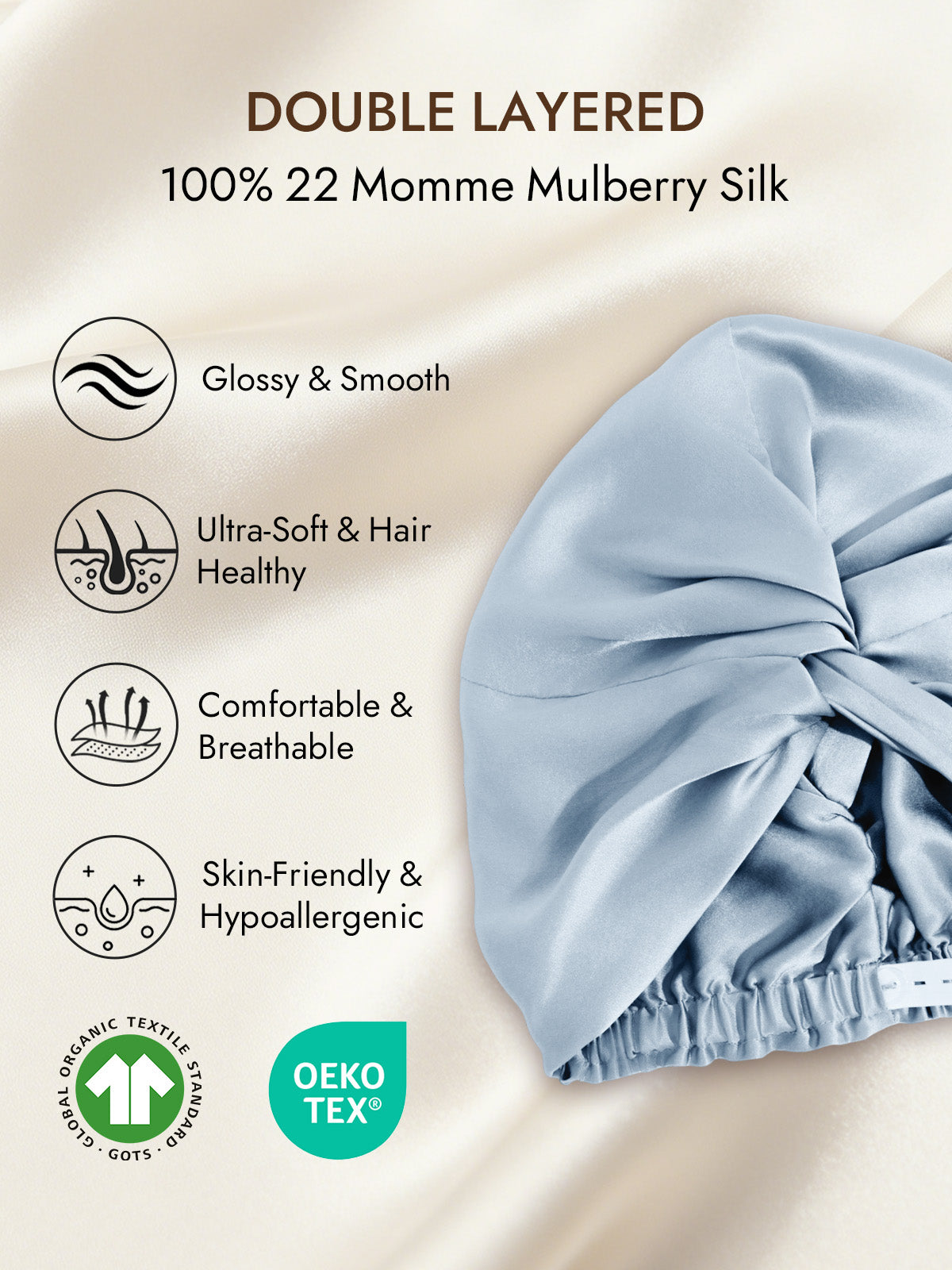 [Steel Blue] SilkSilky-UK 22Momme Pure Silk Sleep Cap 002