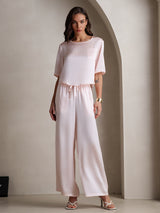 [Pink] SilkSilky-UK Half Sleeve Round Neck Women's Pyjamas 001