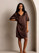 [Brown] SilkSilky-UK Half Sleeve V Neck Nightdress 005