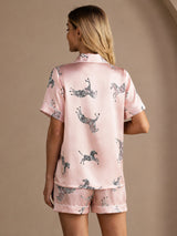 [Pink Zebra] SilkSilky-UK Short Sleeve Lapel Collar Women's Pyjamas 002