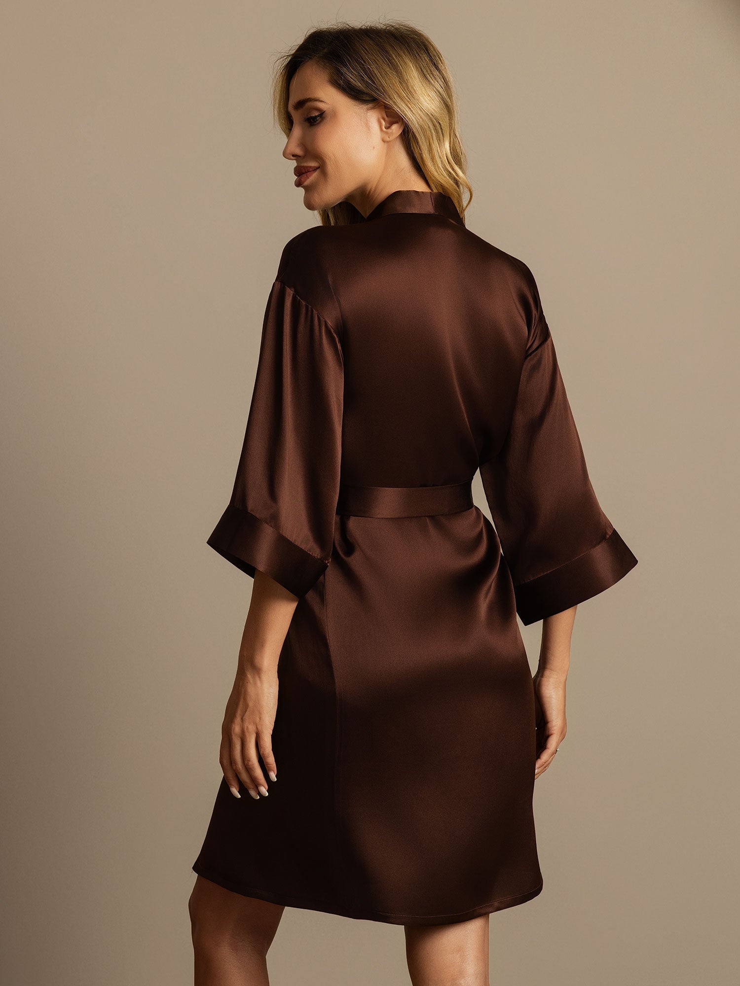 [Coffee] SilkSilky-UK Pure Silk Womens Robe 002,