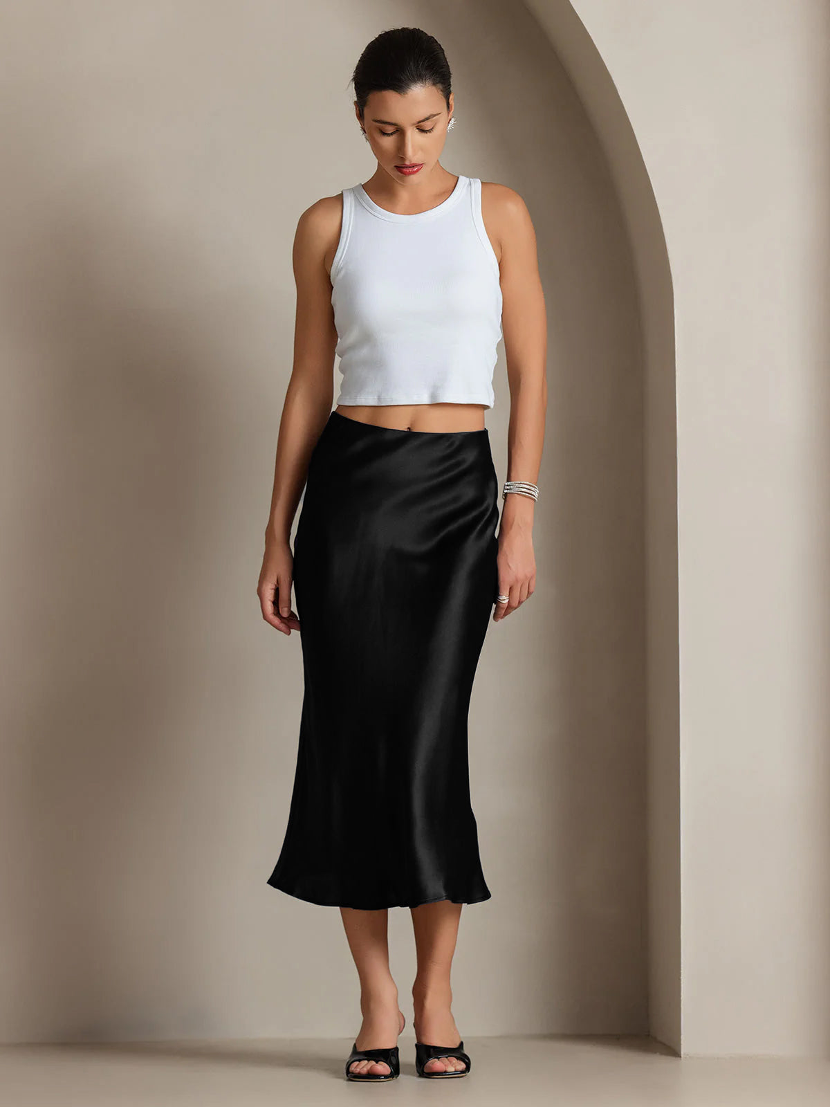 [Black] SilkSilky-UK 19Momme Pure Silk Skirt 003