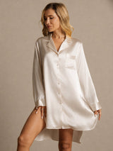[Beige] SilkSilky-UK Long Sleeve Lapel Collar Nightshirt 003