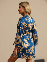 [Navy Dragon] SilkSilky-UK 3/4 Sleeve Women's Dressing Gown 002