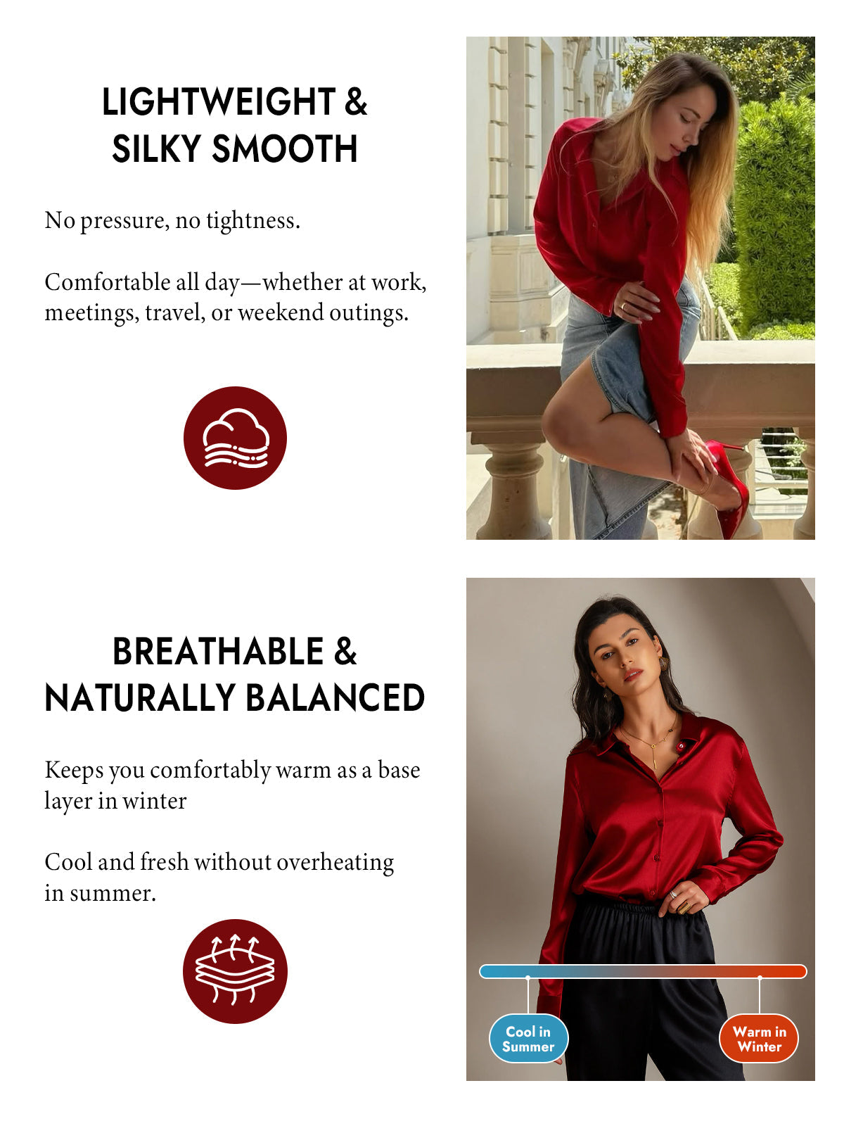 [Red] SilkSilky-UK Silk Long Sleeve Collar Women's Shirt 004